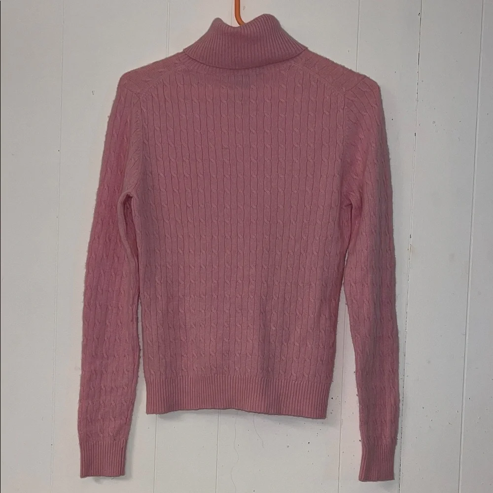 Marina Luna 100% Cashmere Pink Cable Knit Turtleneck Sweater - Picture 2 of 5